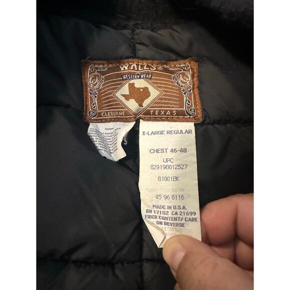 Vintage Walls Western Wear USA Made Black Nylon Shell Puffer Vest Zip Men's XL - Picture 3 of 5